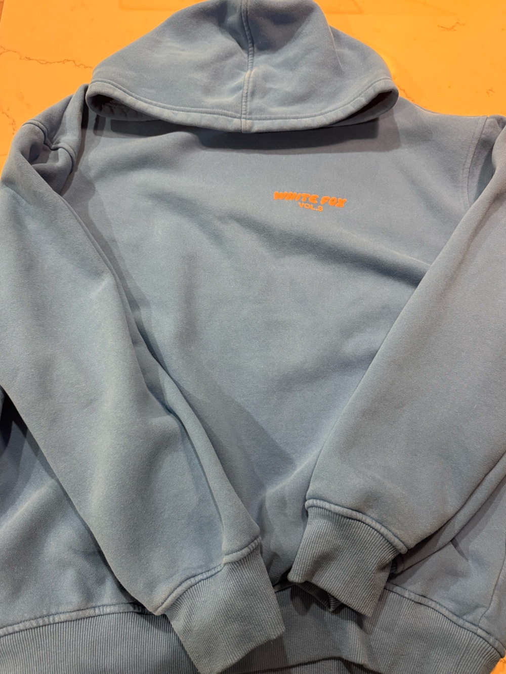 Blue Crewneck Sweatshirt with Small Pink Logo